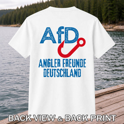 AFD Angler Freunde Deutschland Fishing Hook Graphic T-Shirt | Back Print