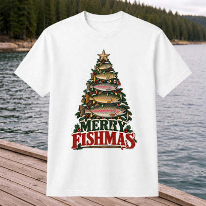 Merry Fishmas Trout Christmas Tree Fishing T-Shirt