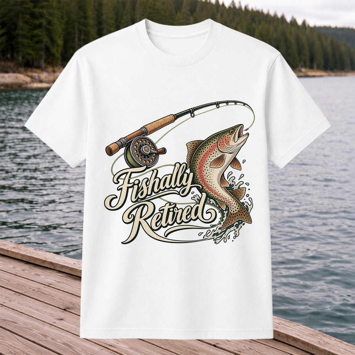 Fishally Retired Rainbow Trout Fly Fishing Retirement T-Shirt