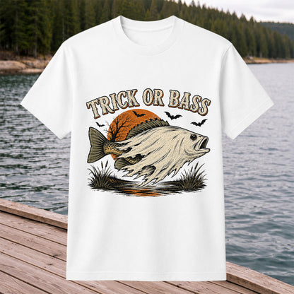 Trick or Bass Halloween Fishing T-Shirt, Vintage Trout Angler Tee