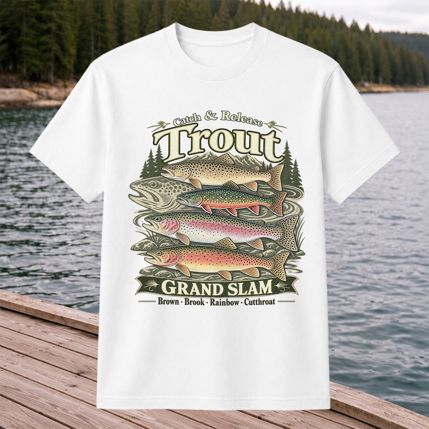Catch and Release Trout Grand Slam Fishing Graphic T-Shirt