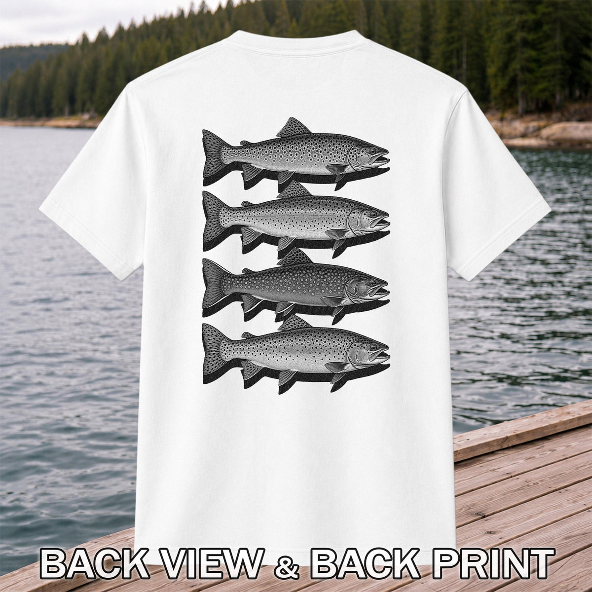 Vintage Trout Collection Freshwater Fishing Graphic T-Shirt | Back Print