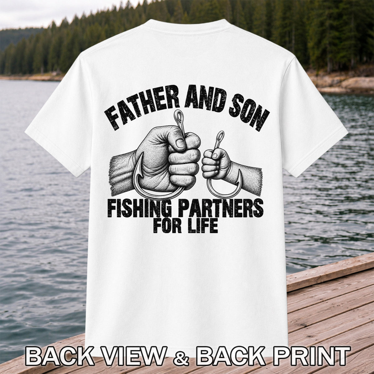 Father and Son Fishing Partners for Life Graphic T-Shirt | Back Print