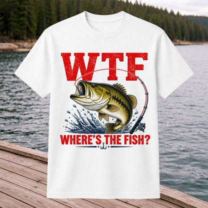 WTF Where's the Fish Largemouth Bass Funny Fishing T-Shirt