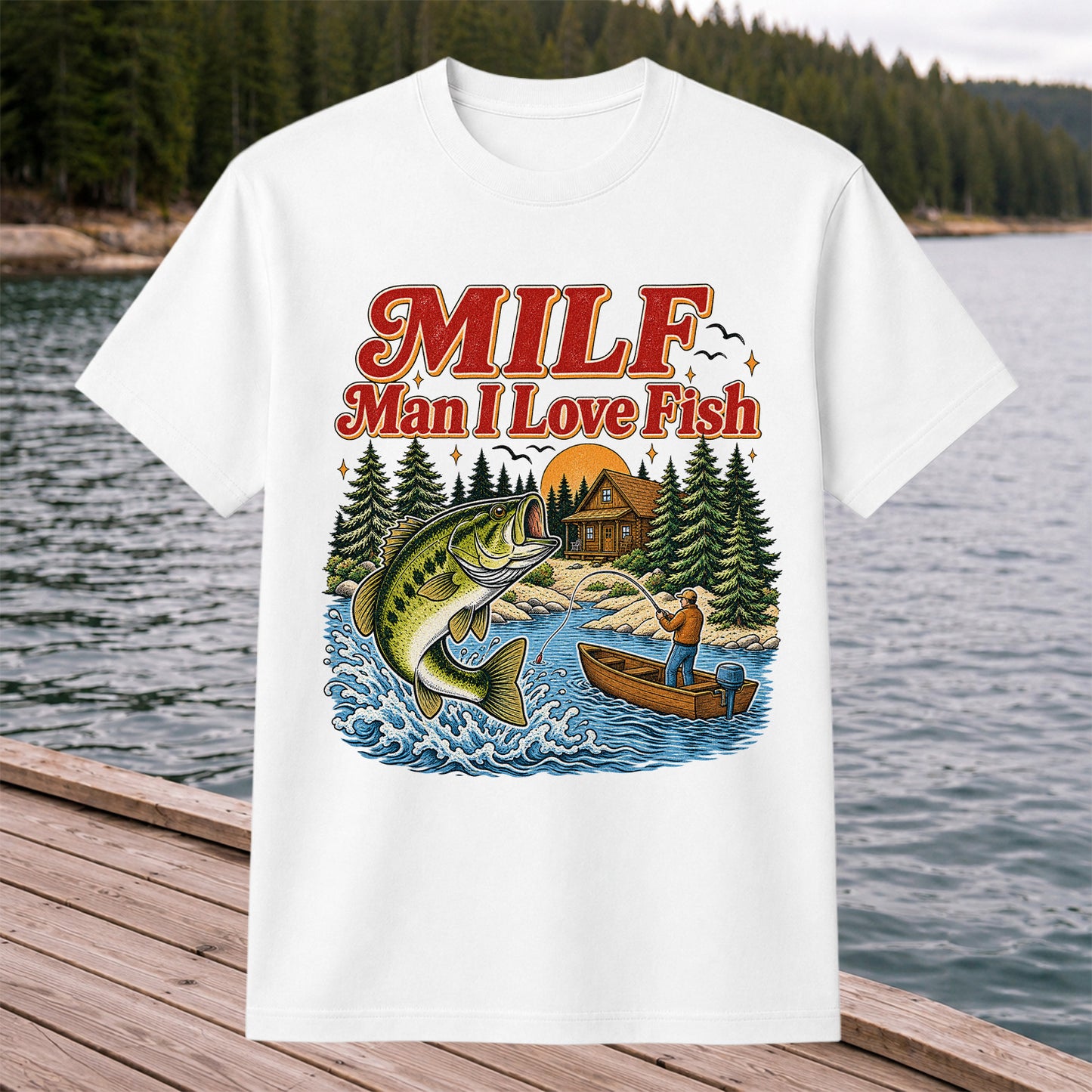 MILF Man I Love Fish Bass Lake Fishing Graphic T-Shirt