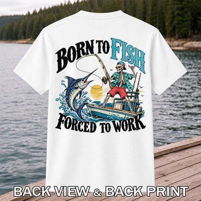 Skeleton Marlin Fishing Boat Graphic T-Shirt | Back Print