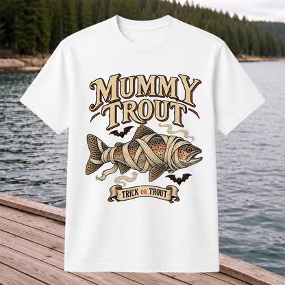 Mummy Trout Trick or Trout Halloween Fishing T-Shirt
