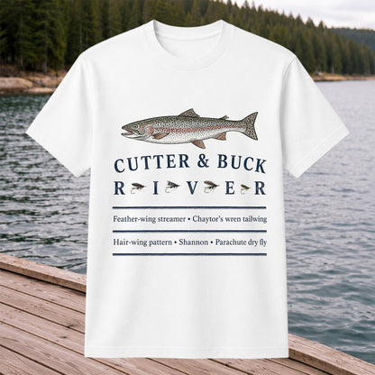 River Rainbow Trout and Classic Fly Patterns Fishing T-Shirt