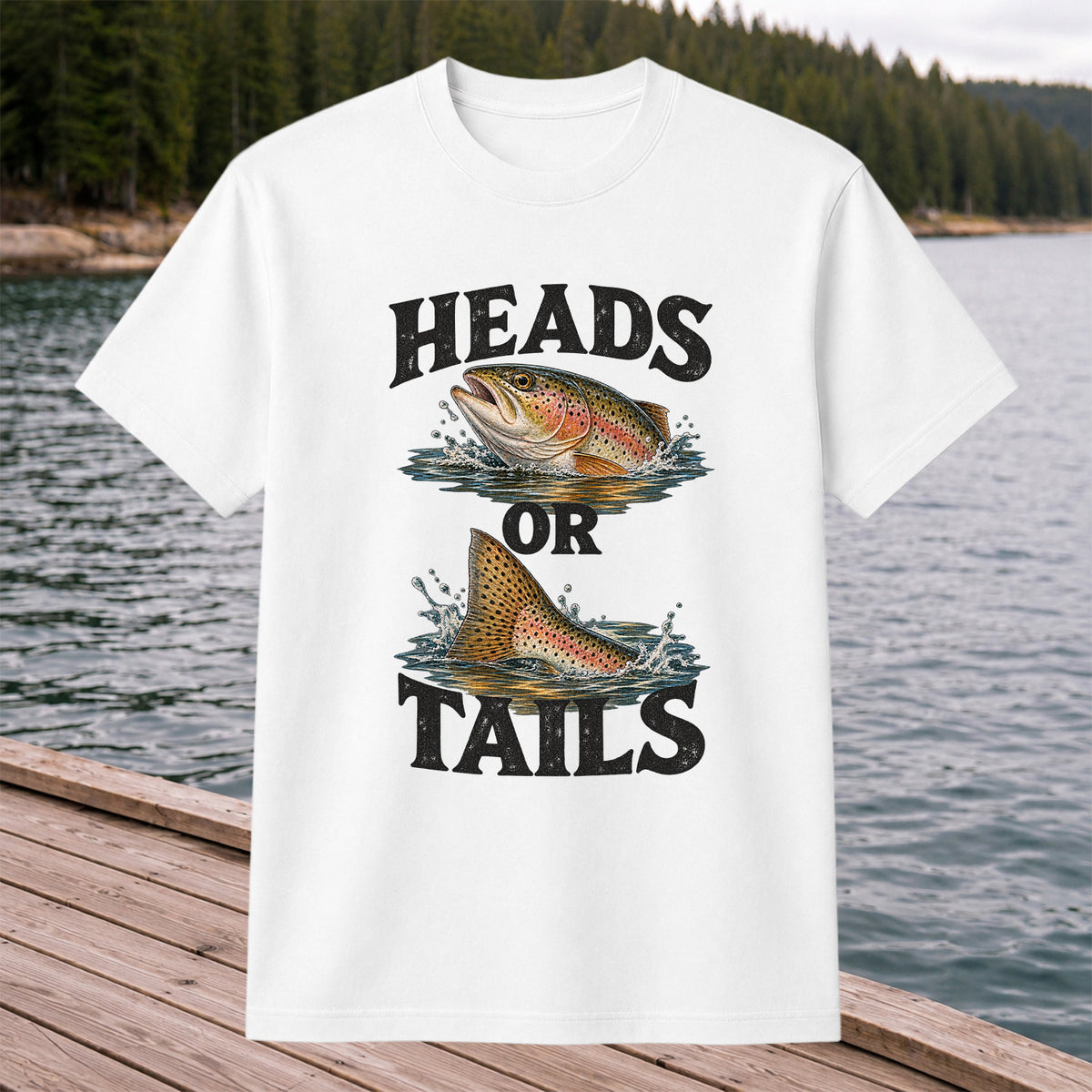 Rainbow Trout Heads or Tails Fishing Graphic T-Shirt