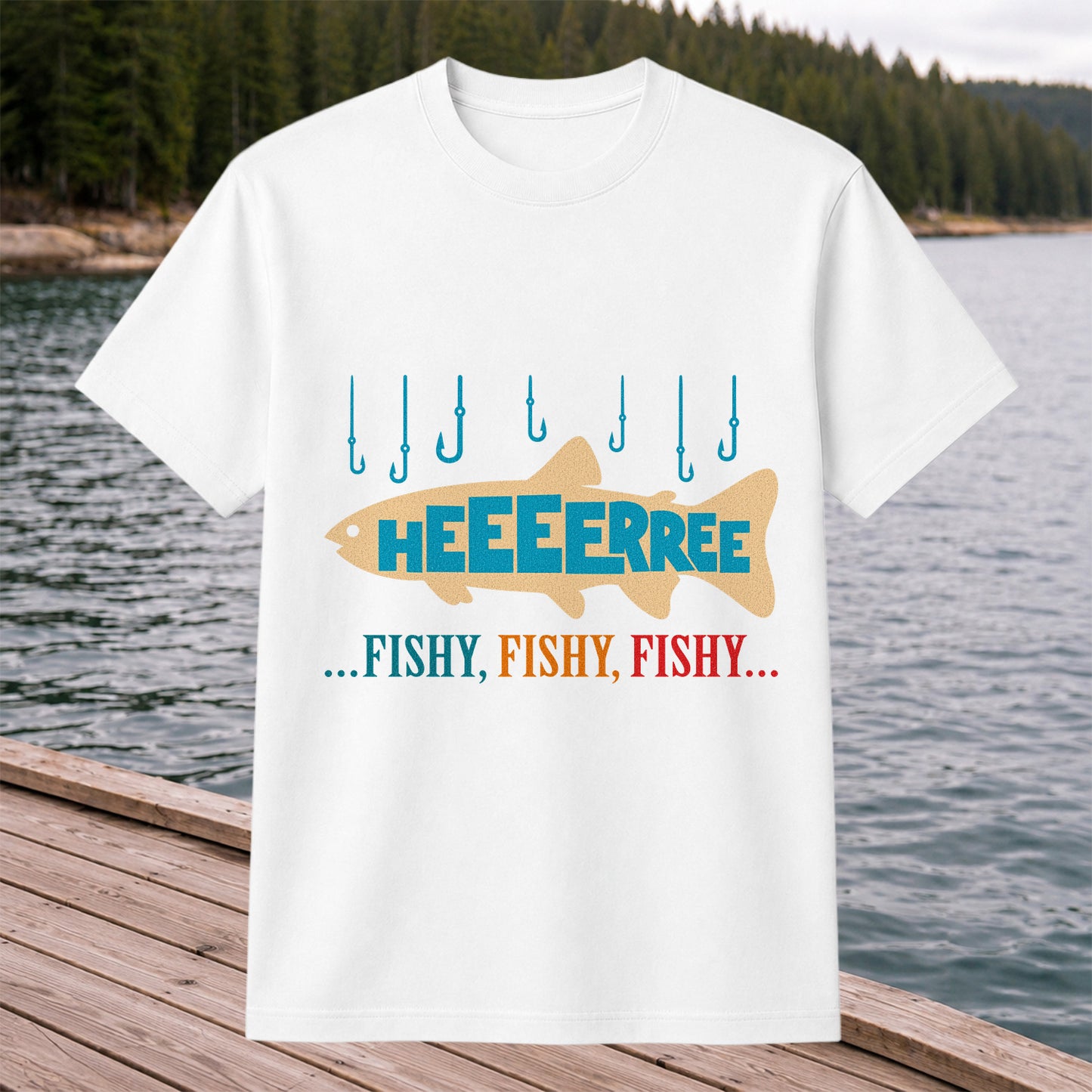 Heeeerrree Fishy Fishy Fishy Funny Fishing T-Shirt