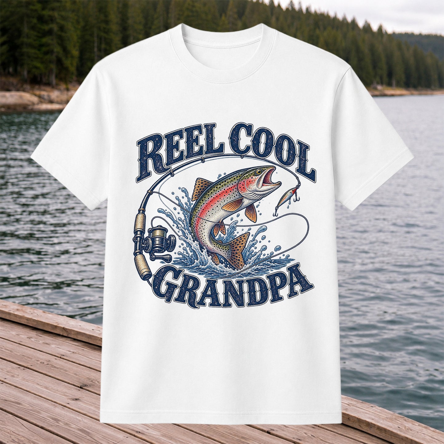 Reel Cool Grandpa Trout Fishing Graphic T-Shirt