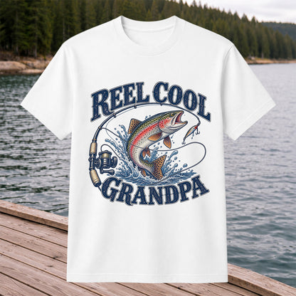 Reel Cool Grandpa Trout Fishing Graphic T-Shirt