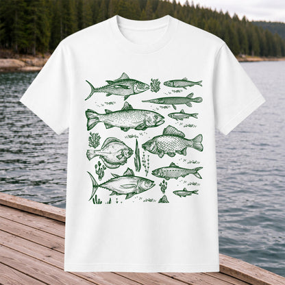 Vintage Freshwater and Saltwater Fish Collection Graphic T-Shirt