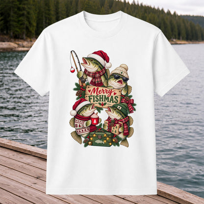 Merry Fishmas Bass Christmas Fishing Graphic T-Shirt