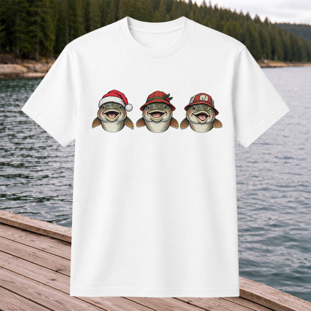 Funny Christmas Trout Trio Fishing Graphic T-Shirt