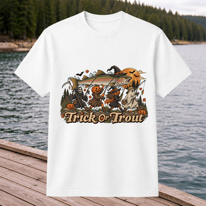 Trick or Trout Spooky Angler Parade Halloween Fishing T-Shirt