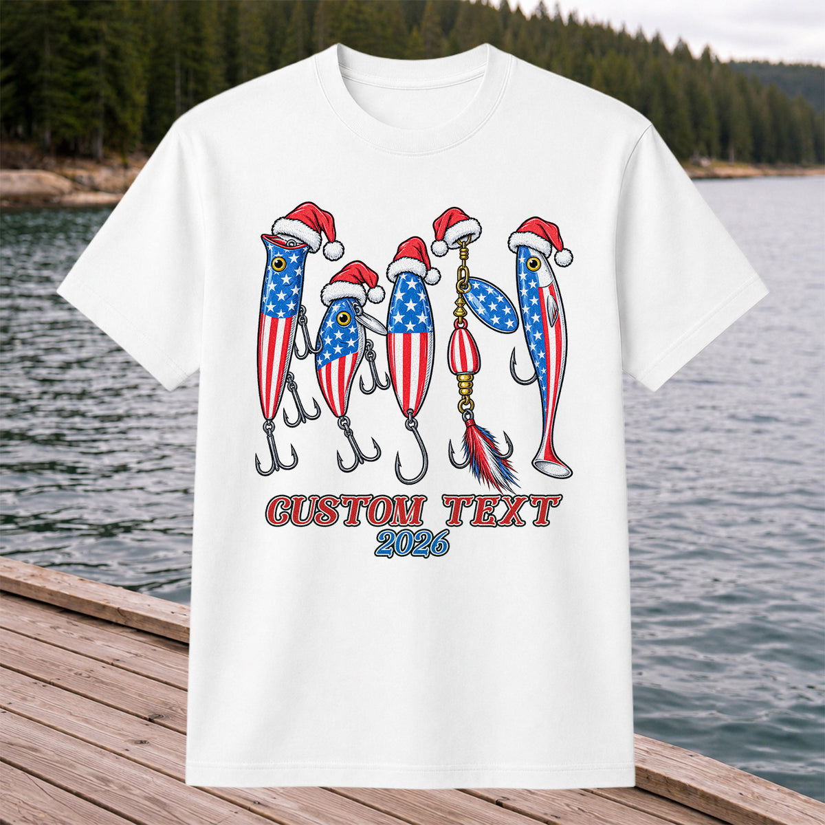 Personalized Patriotic Christmas Fishing Lures T-Shirt