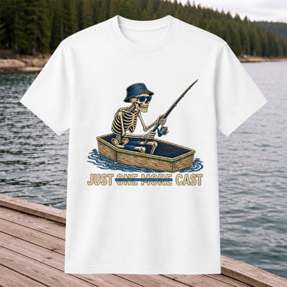 Just One More Cast Skeleton Fishing Boat Graphic T-Shirt