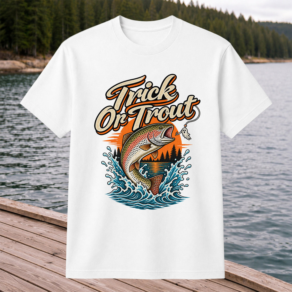 Trick or Trout Rainbow Trout Halloween Fishing T-Shirt