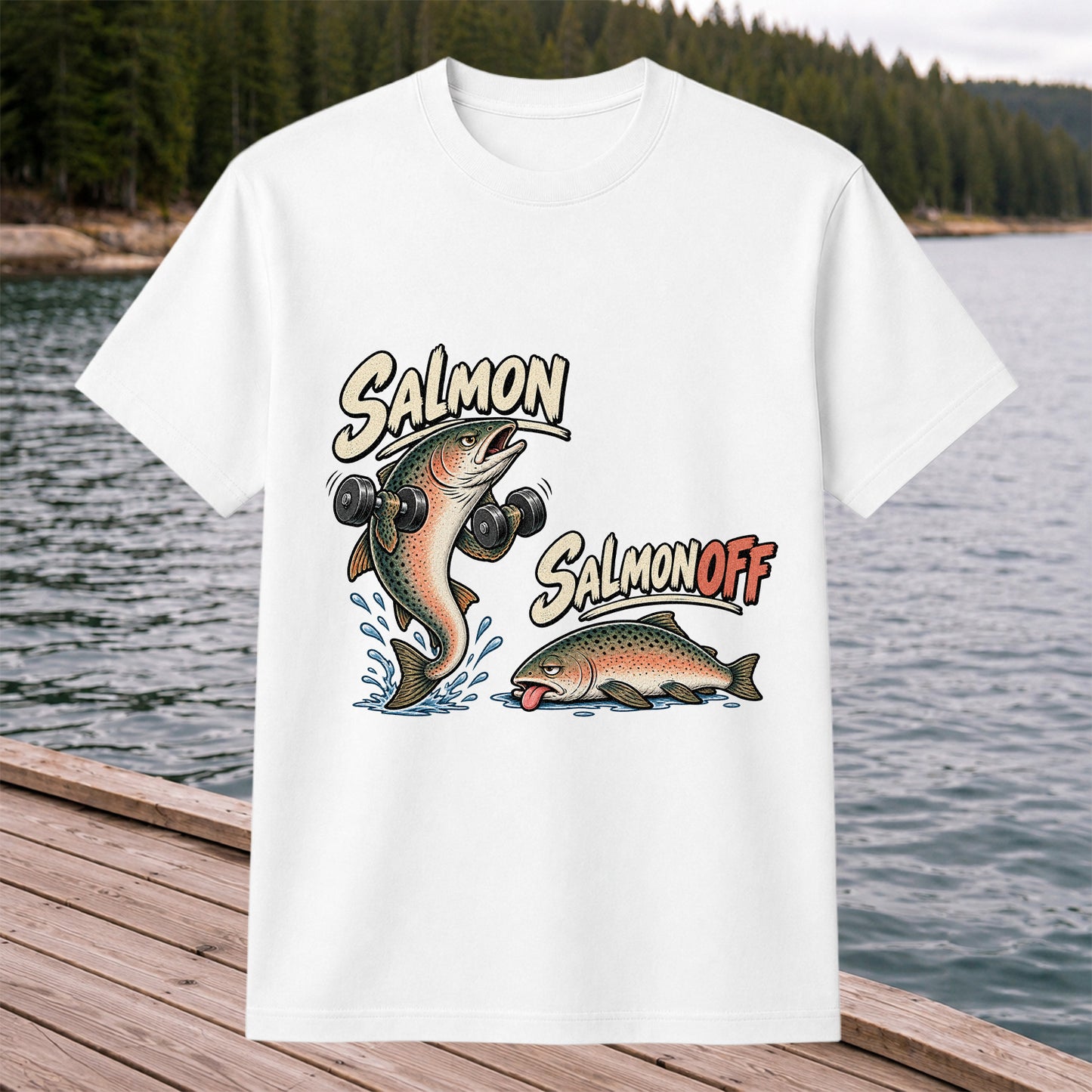 Salmon Salmon Off Funny Weightlifting Fish Fishing T-Shirt