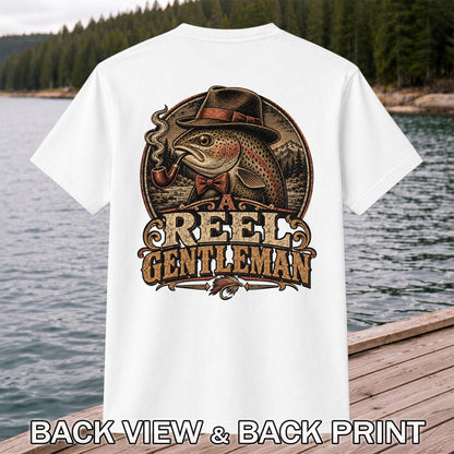 A Reel Gentleman Trout Fishing Vintage Graphic T-Shirt | Back Print