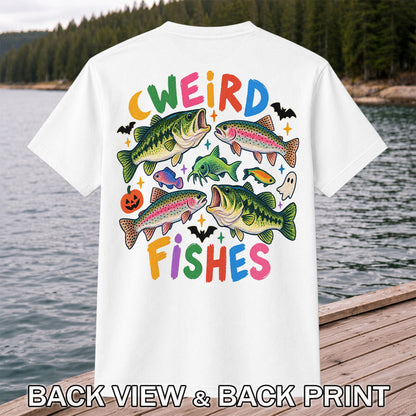 Weird Fishes Halloween Bass and Rainbow Trout Fishing T-Shirt | Back Print