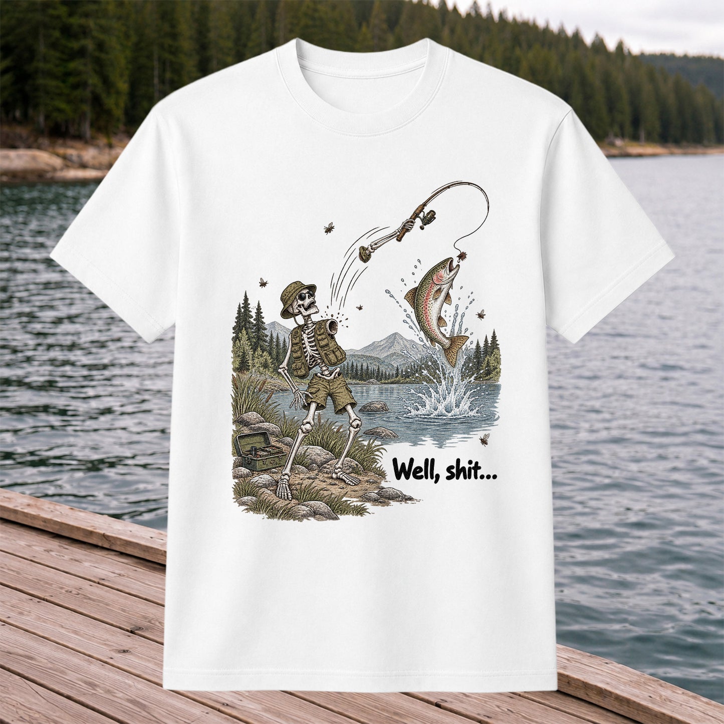 Funny Fishing Skeleton T-Shirt, Trout Fishing Tee