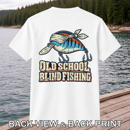 Old School Blind Fishing Blindfolded Lure Graphic T-Shirt | Back Print