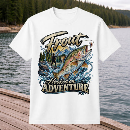 Trout Hooked on Adventure Mountain Fly Fishing T-Shirt
