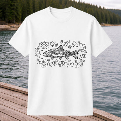 Brown Trout Surrounded by Wildflowers Fishing Graphic T-Shirt