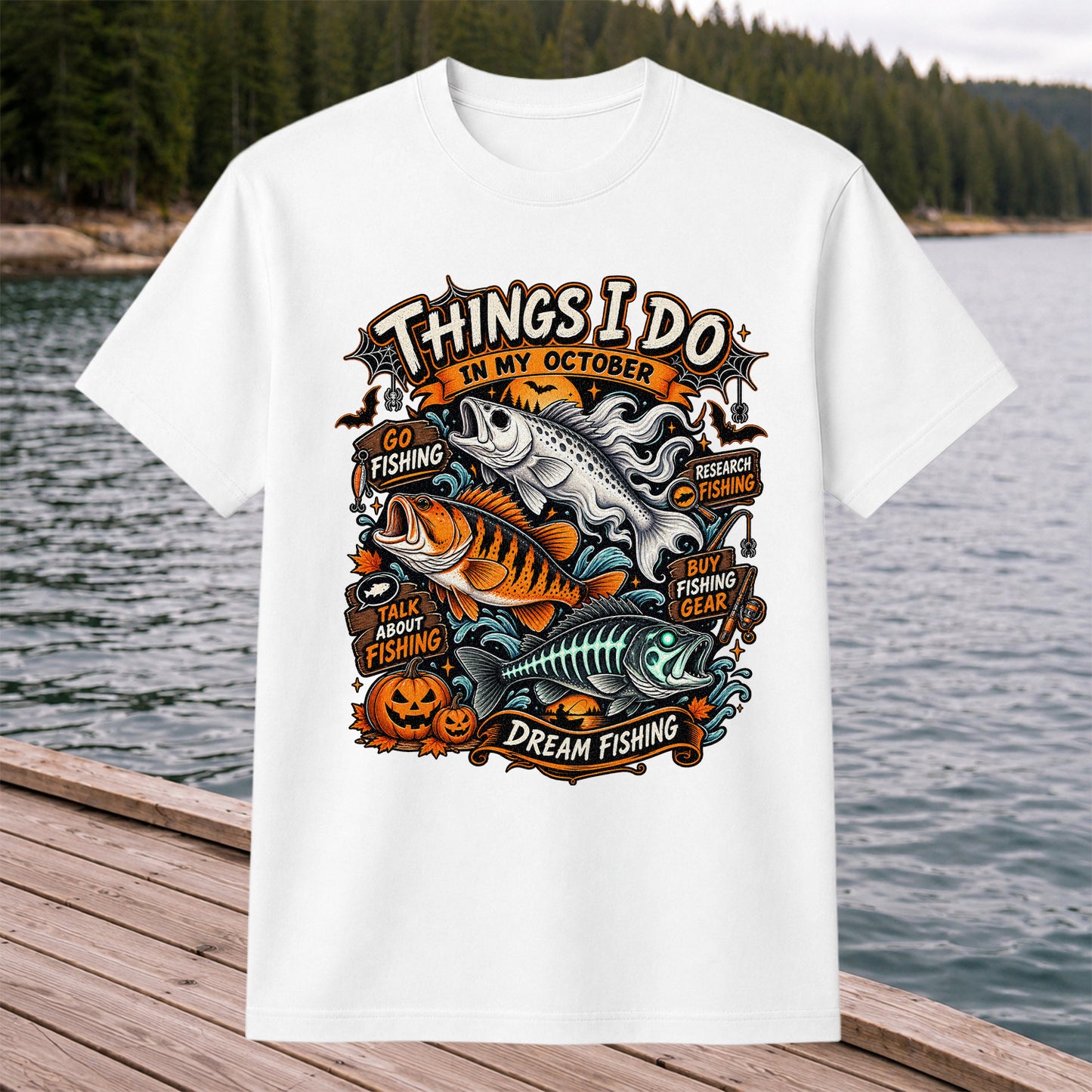 Things I Do in My October Halloween Fishing Graphic T-Shirt