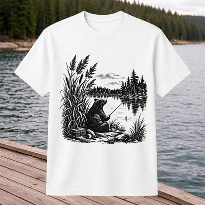 Bear Fishing by the Lake Vintage Outdoor Graphic T-Shirt