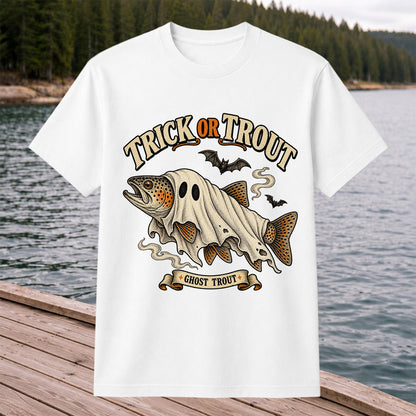 Trick or Trout Ghost Trout Halloween Fishing T-Shirt