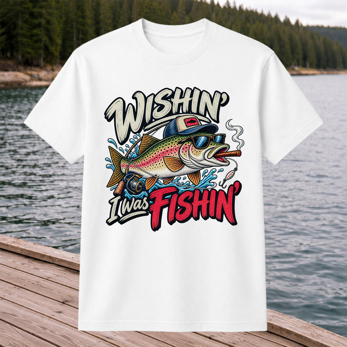 Wishin' I Was Fishin' Funny Rainbow Trout Fishing T-Shirt