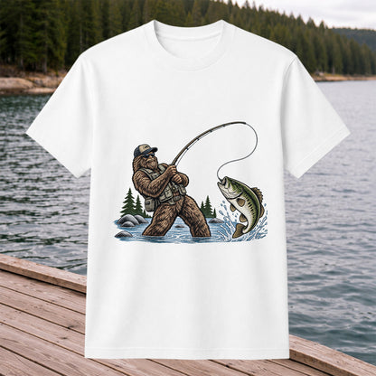 Bear Catching Bass Fishing Graphic T-Shirt