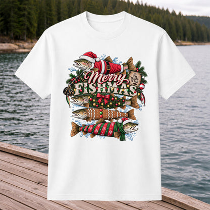 Merry Fishmas Tis the Season to Fish Christmas Trout T-Shirt