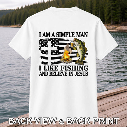 I Am a Simple Man Fishing Bass and Faith Graphic T-Shirt | Back Print