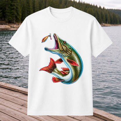 Northern Pike Chasing Fishing Lure Graphic T-Shirt