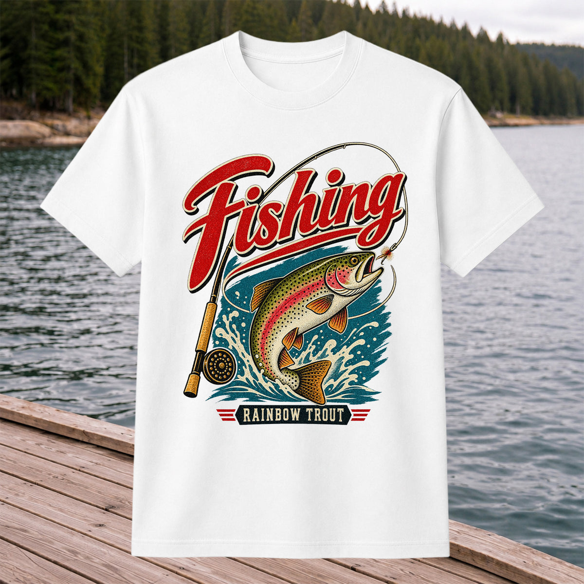 Vintage Rainbow Trout Fishing Graphic T-Shirt
