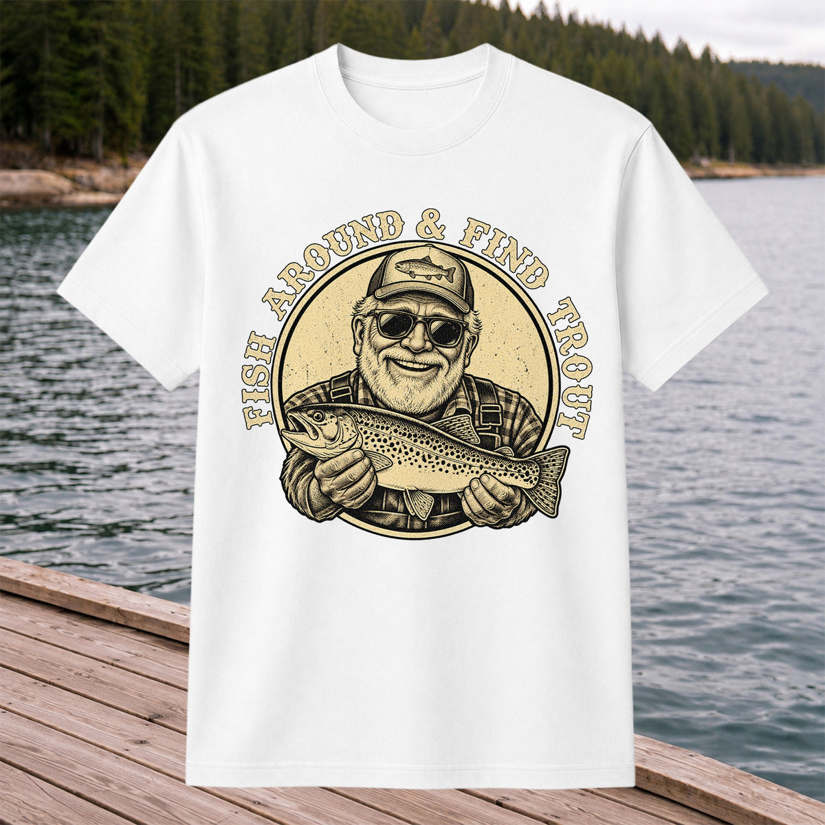 Fish Around & Find Trout Vintage Fisherman Fishing T-Shirt