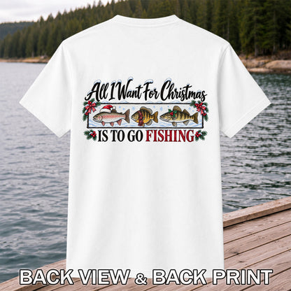Christmas Freshwater Fish Fishing Graphic T-Shirt | Back Print