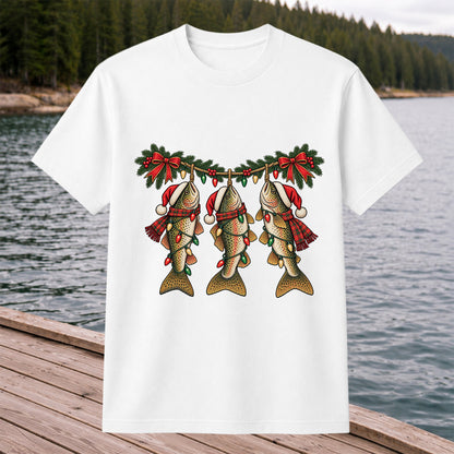 Festive Trout String Lights Christmas Fishing T-Shirt