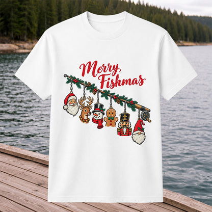 Christmas Fishing Rod Ornaments Holiday Graphic T-Shirt