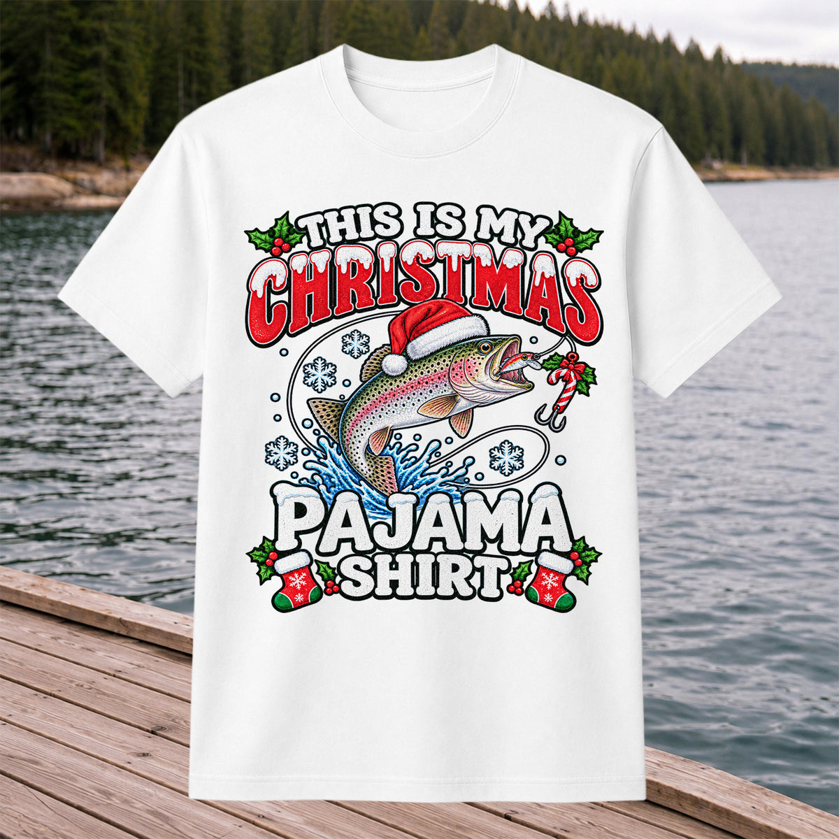 This Is My Christmas Pajama Shirt Rainbow Trout Fishing T-Shirt