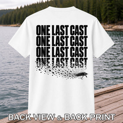 One Last Cast Repeating Fishing Lure Graphic T-Shirt | Back Print