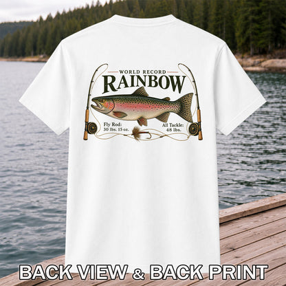 World Record Rainbow Trout Fly Fishing Graphic T-Shirt | Back Print