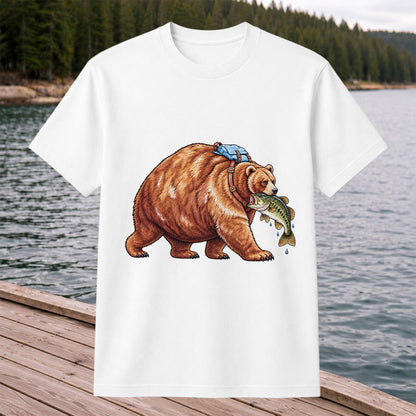 Bear Carrying Bass Fishing Wildlife Graphic T-Shirt