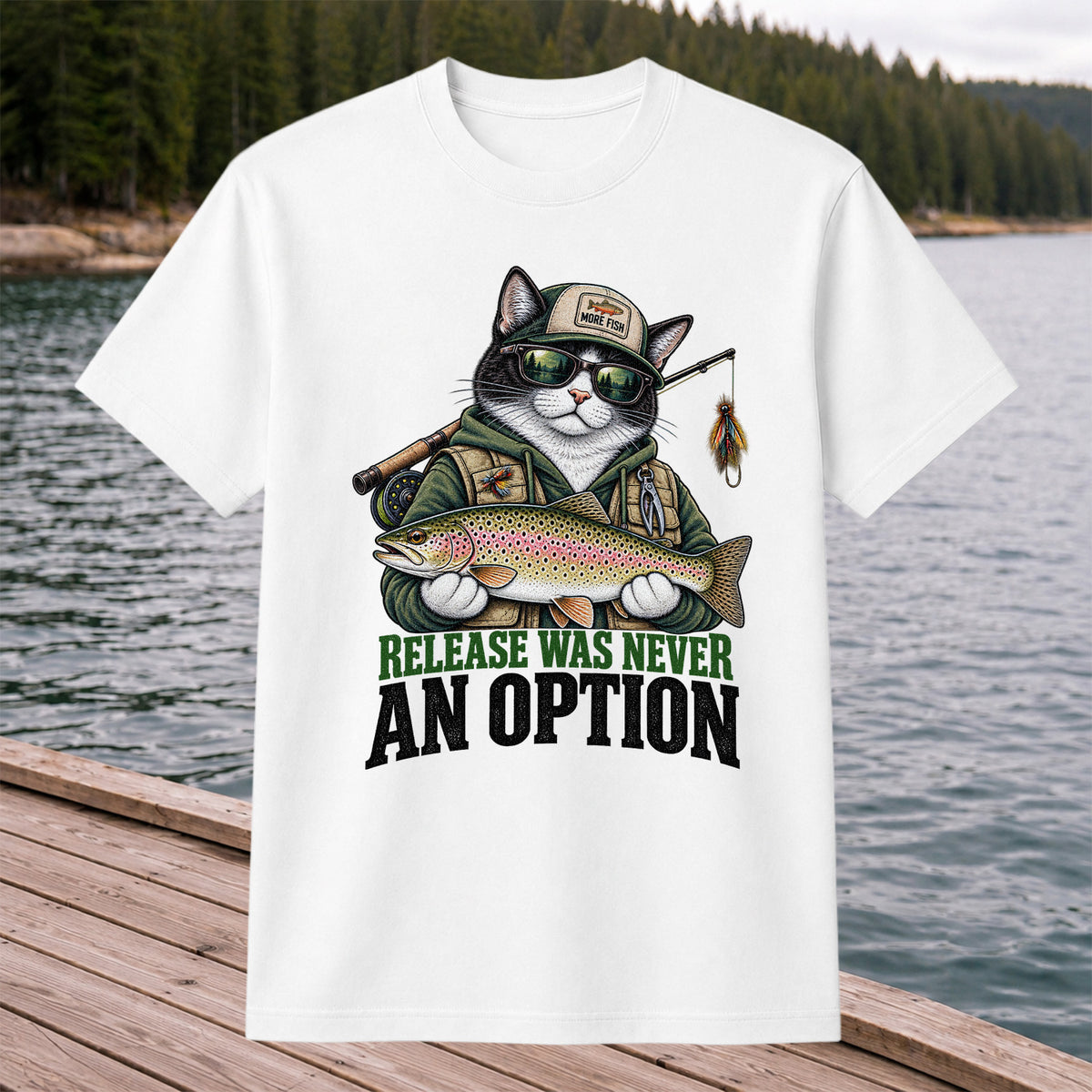 Release Was Never an Option Cat and Trout Funny Fishing T-Shirt