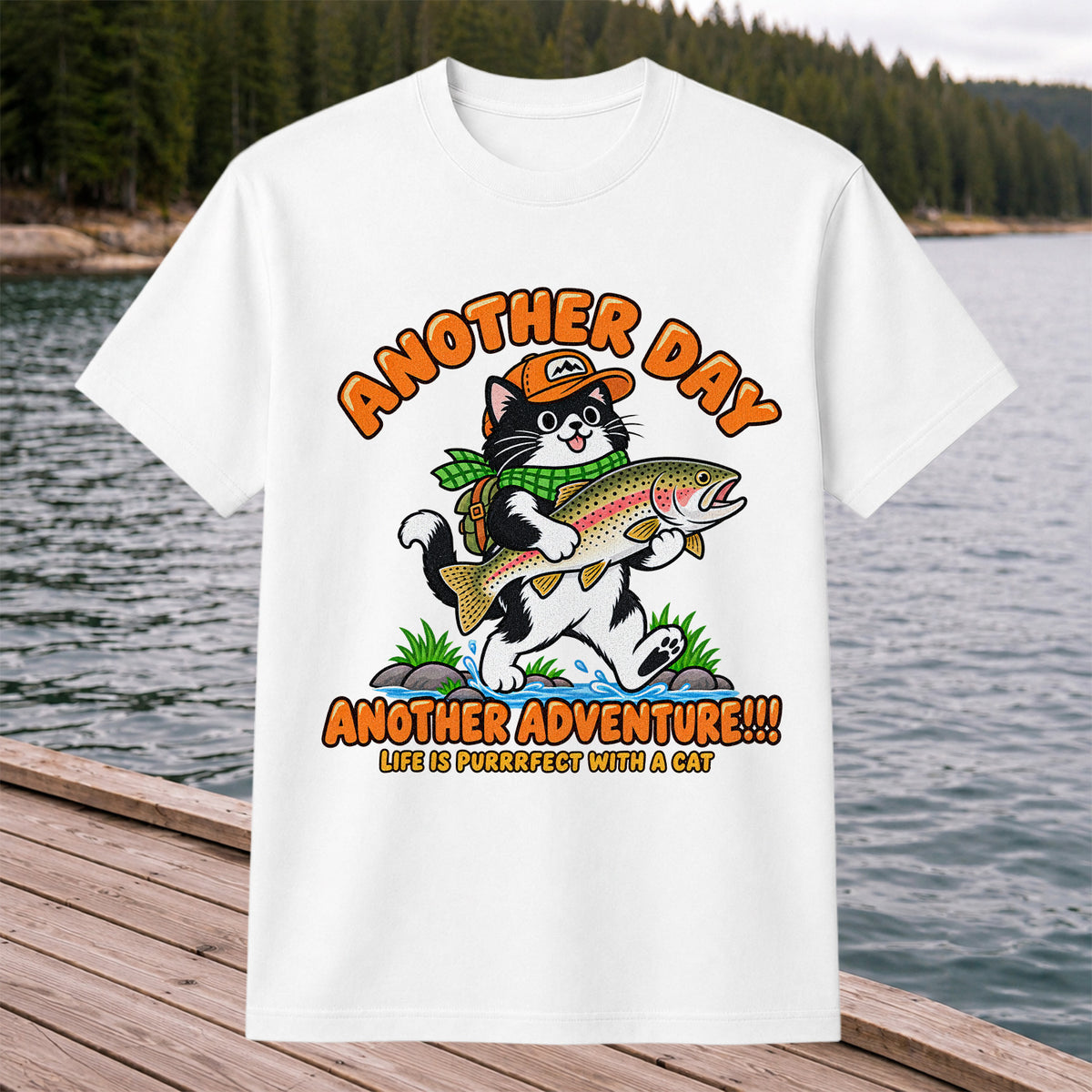 Another Day Another Adventure Cat and Trout Fishing Graphic T-Shirt