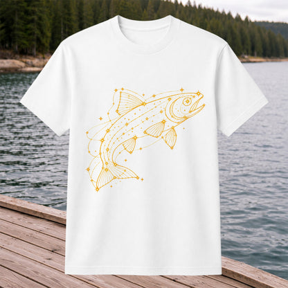Celestial Trout Constellation Line Art Fishing Graphic T-Shirt